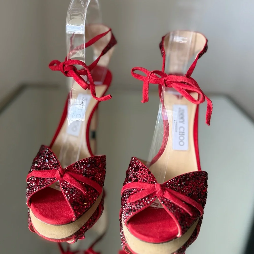 Like new JIMMY CHOO Talaya 100 Crystal Embellished suede sandals 36 - Picture 14 of 15